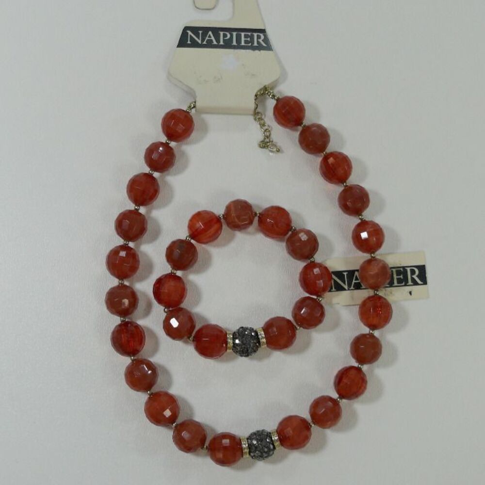 NWT NAPIER brand beaded necklace & bracelet set caramel orange